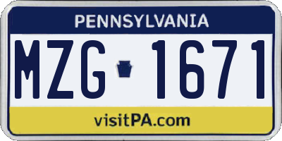 PA license plate MZG1671