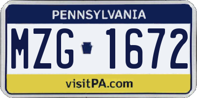 PA license plate MZG1672