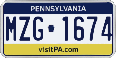 PA license plate MZG1674