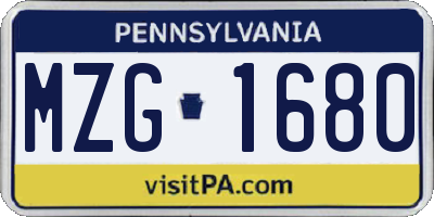 PA license plate MZG1680