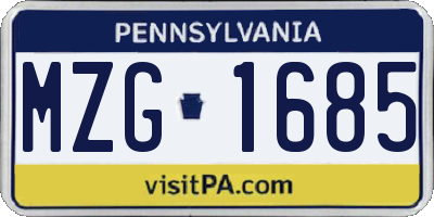 PA license plate MZG1685