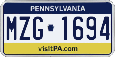 PA license plate MZG1694