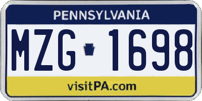 PA license plate MZG1698