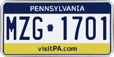 PA license plate MZG1701