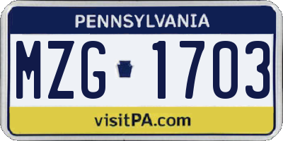 PA license plate MZG1703