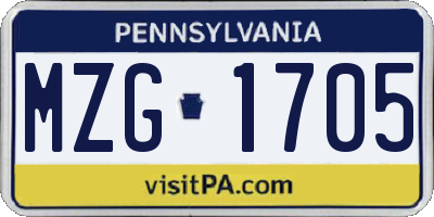 PA license plate MZG1705