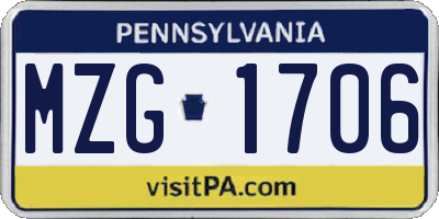 PA license plate MZG1706
