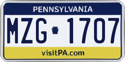 PA license plate MZG1707
