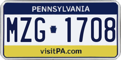 PA license plate MZG1708