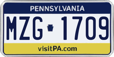 PA license plate MZG1709