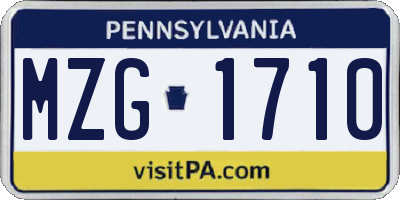 PA license plate MZG1710