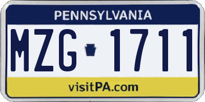 PA license plate MZG1711