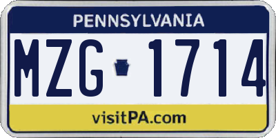 PA license plate MZG1714