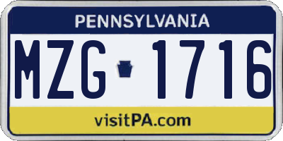 PA license plate MZG1716