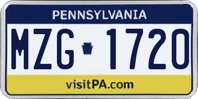 PA license plate MZG1720