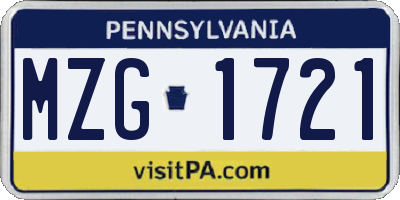 PA license plate MZG1721
