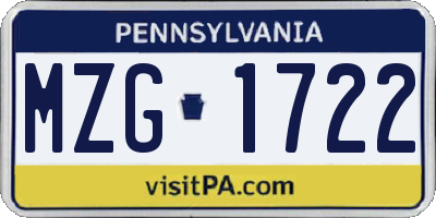 PA license plate MZG1722
