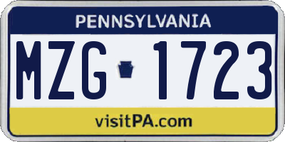 PA license plate MZG1723