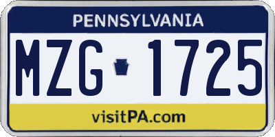 PA license plate MZG1725
