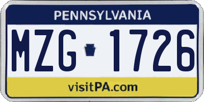 PA license plate MZG1726