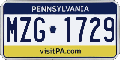 PA license plate MZG1729