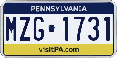 PA license plate MZG1731