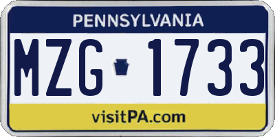 PA license plate MZG1733