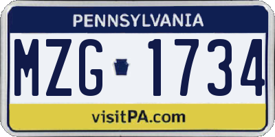 PA license plate MZG1734