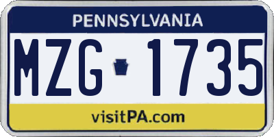 PA license plate MZG1735
