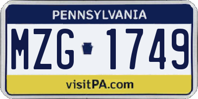 PA license plate MZG1749