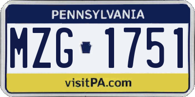 PA license plate MZG1751