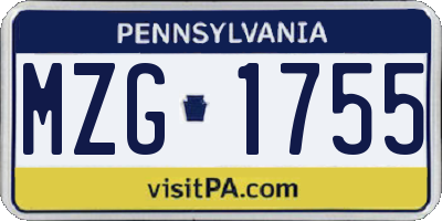 PA license plate MZG1755