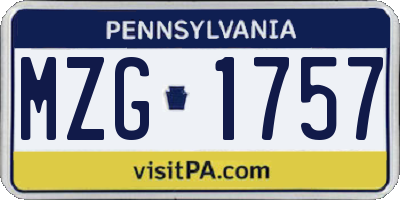 PA license plate MZG1757