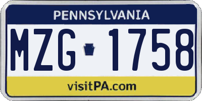 PA license plate MZG1758