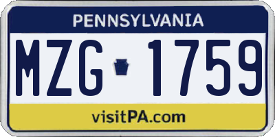 PA license plate MZG1759