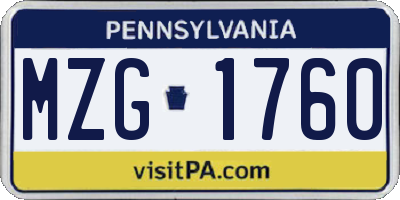 PA license plate MZG1760
