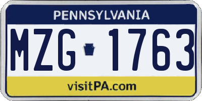 PA license plate MZG1763