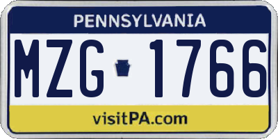 PA license plate MZG1766
