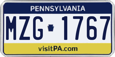 PA license plate MZG1767