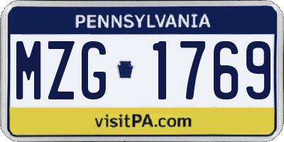 PA license plate MZG1769