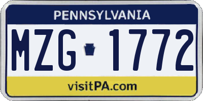 PA license plate MZG1772