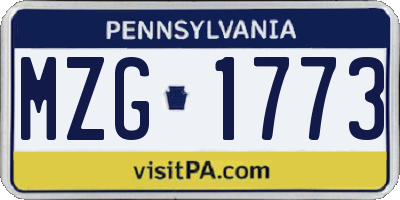 PA license plate MZG1773