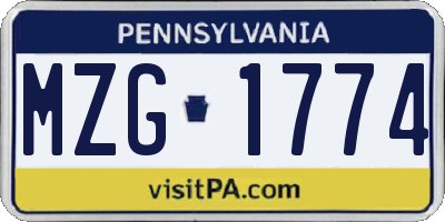 PA license plate MZG1774