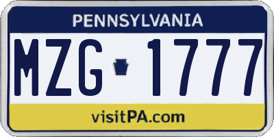 PA license plate MZG1777