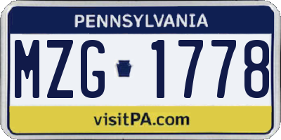 PA license plate MZG1778