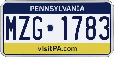 PA license plate MZG1783