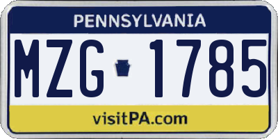 PA license plate MZG1785