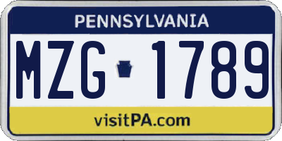 PA license plate MZG1789