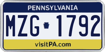 PA license plate MZG1792