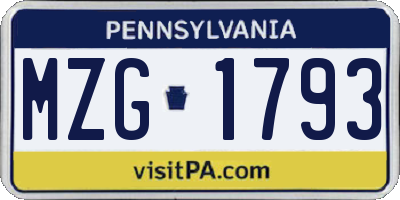 PA license plate MZG1793
